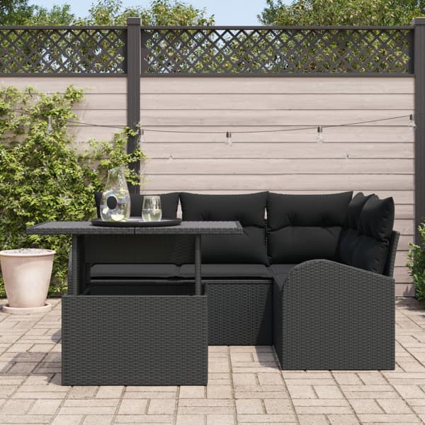 Trädgårdsoffset med kudde 5 pcs Svart Poly rattan