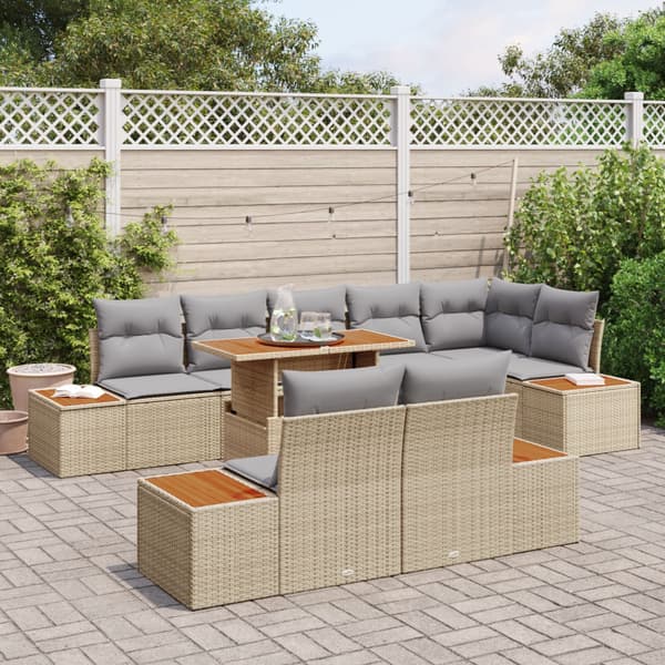 Trädgårdsmöbelset med kudde 9 pcs Beige och Grå