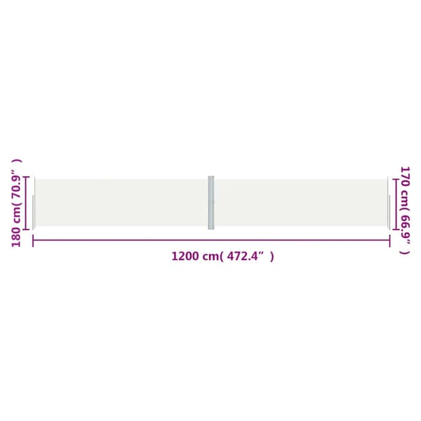 Infällbar sidomarkis gräddvit 180x1200 cm