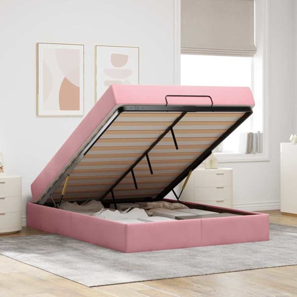 Sängram med madrass 2 pcs Rosa Sammet