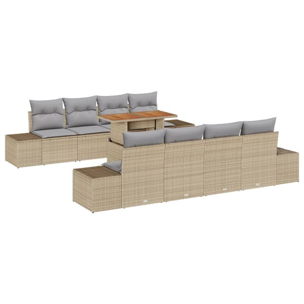 Trädgårdsoffset med lagring 9 pcs Beige Poly rattan