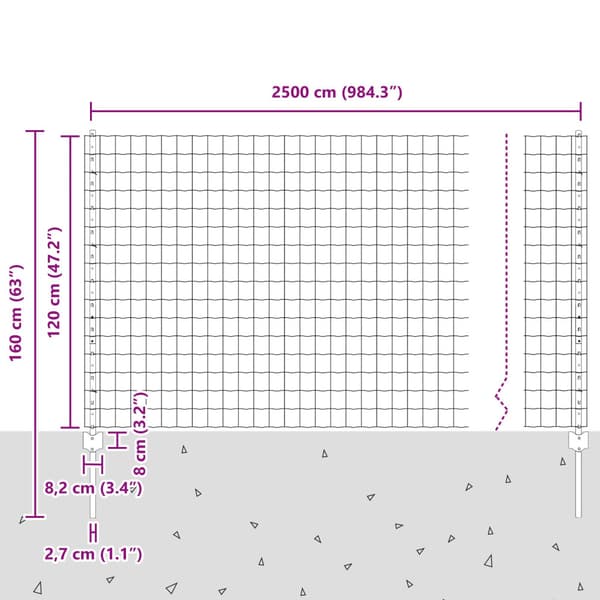 Stängsel med stolpe Grå 1,2 x 25 m Stål