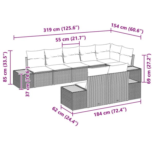 Trädgårdsoffset med kudde 8 pcs Grå Poly rattan