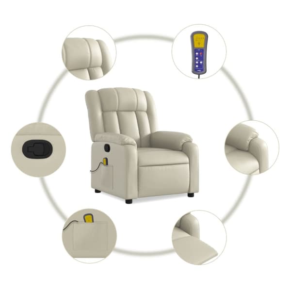 Massagefåtölj gräddvit konstläder