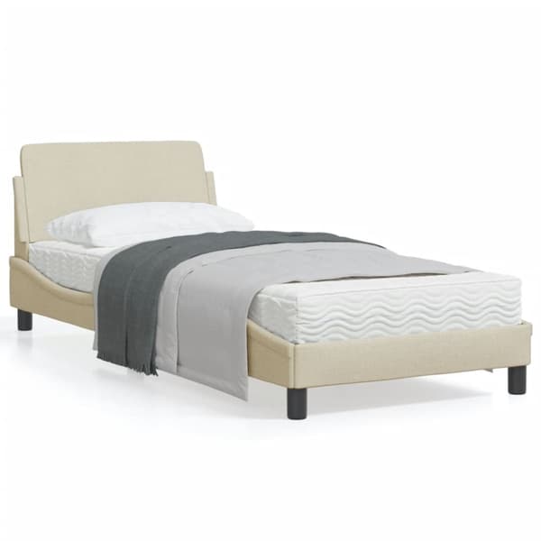 Bed Frame with Headboard "Dover" Cream 80x200 cm Fabric