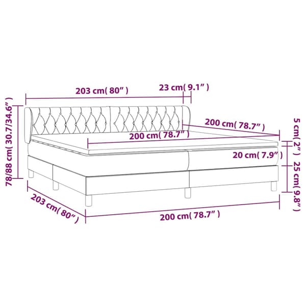 Ramsäng med madrass mörkblå 200x200 cm sammet