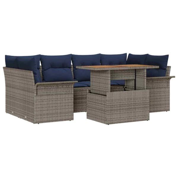 Trädgårdsoffset med lagring 7 pcs Grå Poly rattan