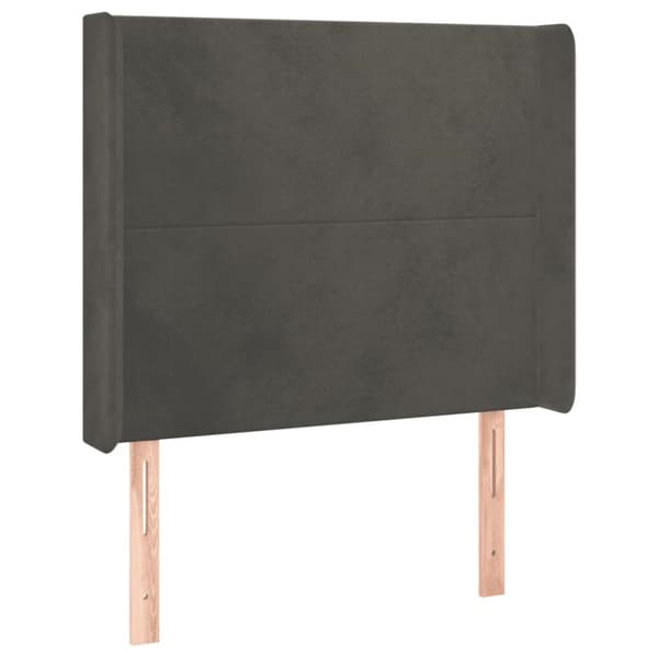 Ramsäng med madrass & LED mörkgrå 100x200 cm sammet