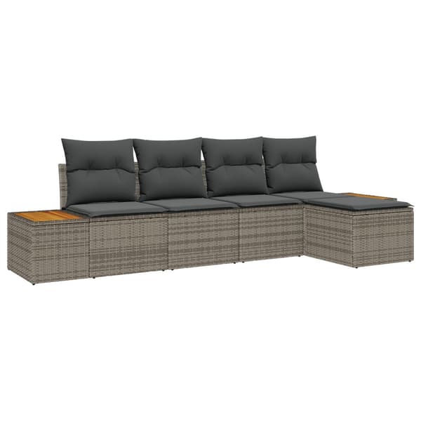 Trädgårdsoffset med kudde 5 pcs Grå Poly rattan
