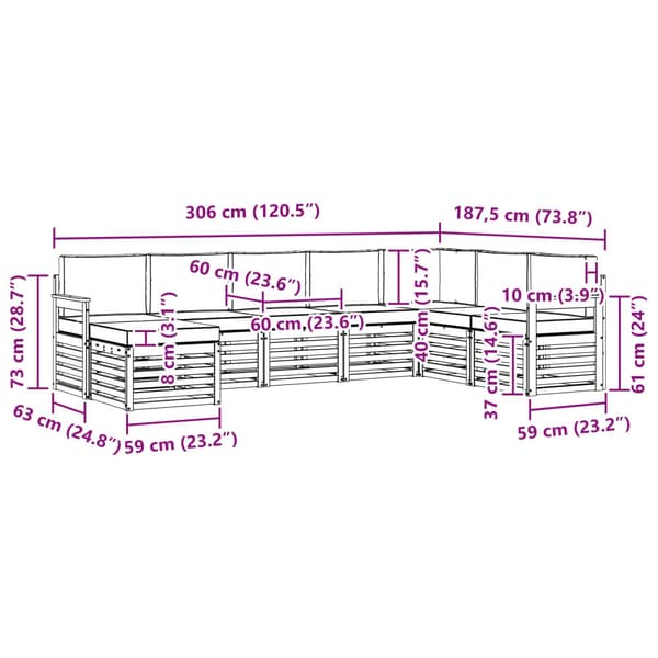 Utomhussoffset 8 pcs Vit och antracit 306 x 187,5 x 73 cm