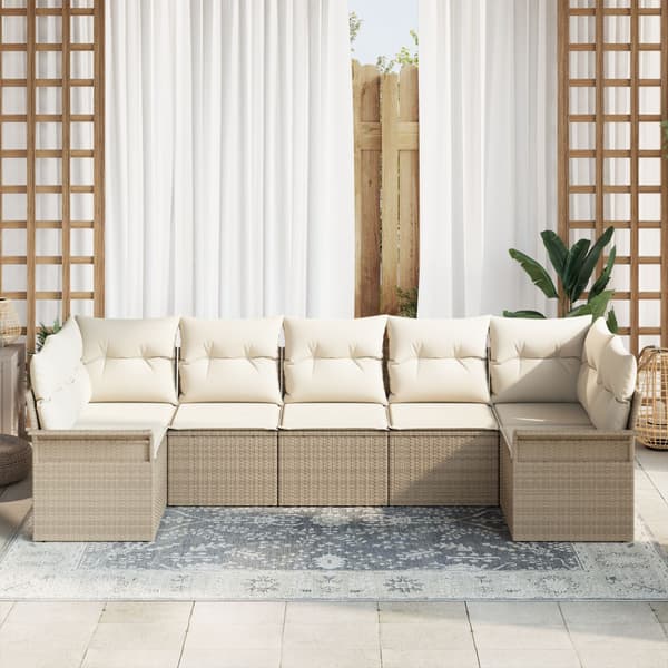 Trädgårdsoffset med kudde 7 pcs Beige Poly rattan