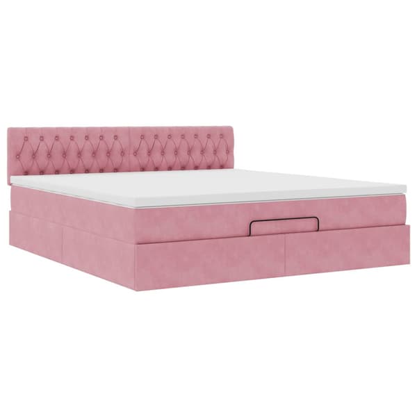 Ottoman sängram med madrass rosa 160x200 cm sammet