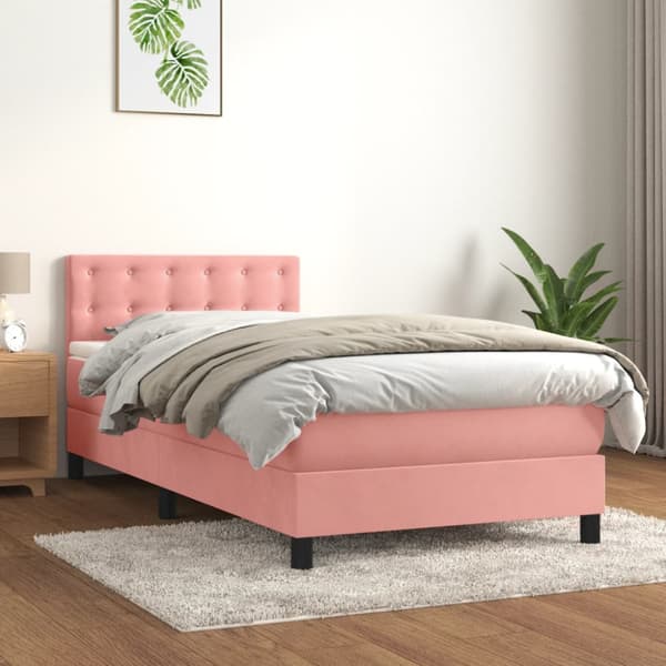 Ramsäng med madrass rosa 90x190 cm sammet