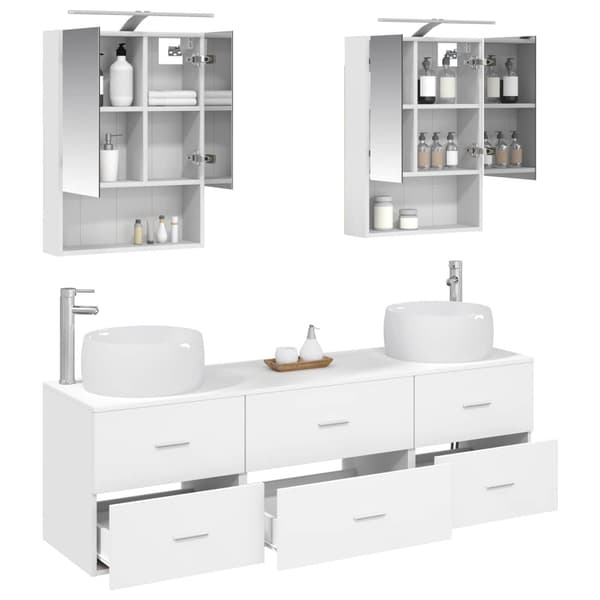 Badrumsmöbelset 5 pcs Vit Konstruerat trä och glas