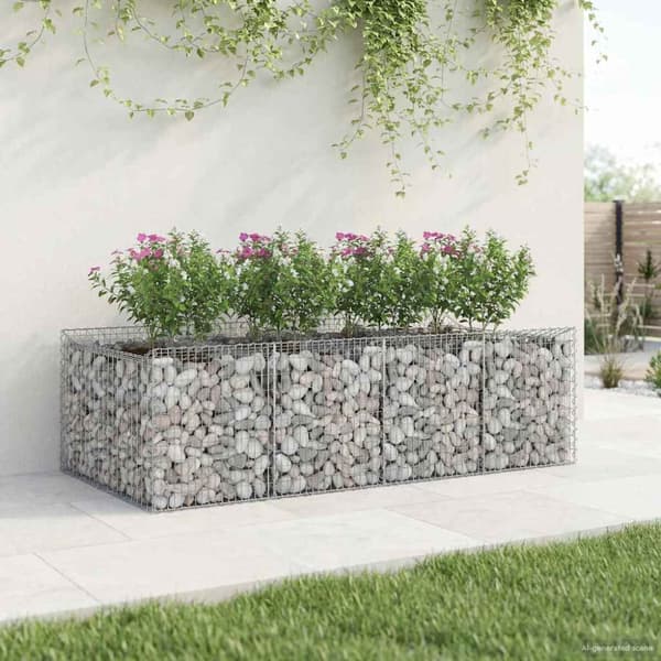Gabion upphöjd säng 2 pcs Silver