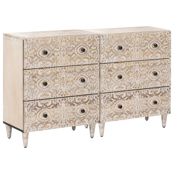 Sideboard 2 pcs Vit 60 x 33,5 x 75 cm Massivt mangoträ