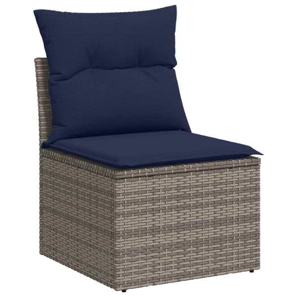 Soffset 7 pcs Grå och Marinblå Poly Rattan och stål