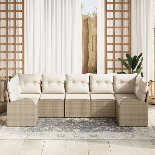 Trädgårdsoffset med kudde 7 pcs Beige Poly Rattan