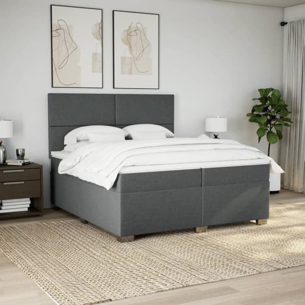 Ramsäng med madrass mörkgrå 200x200 cm tyg