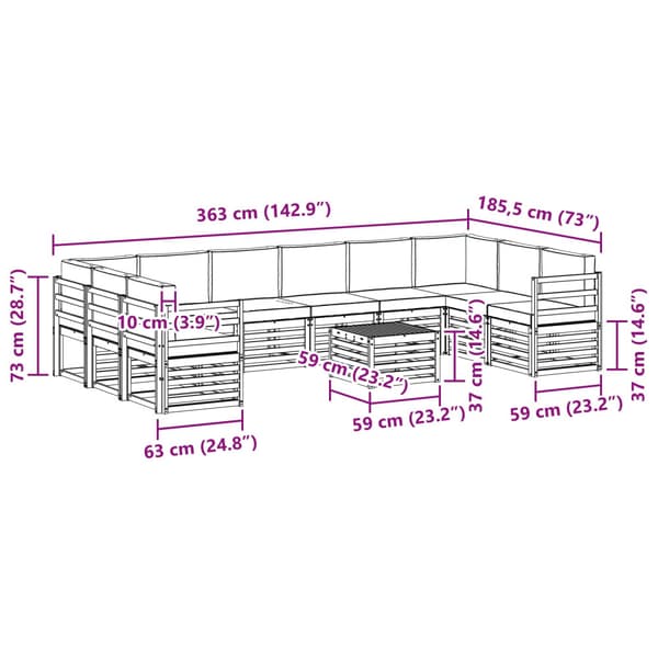 Utomhussoffset 8 pcs Vit och Antracit 59 x 59 x 37 cm Polyester