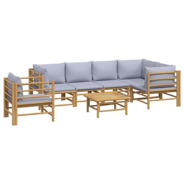 Loungegrupp 7 delar ljusgråa dynor bambu