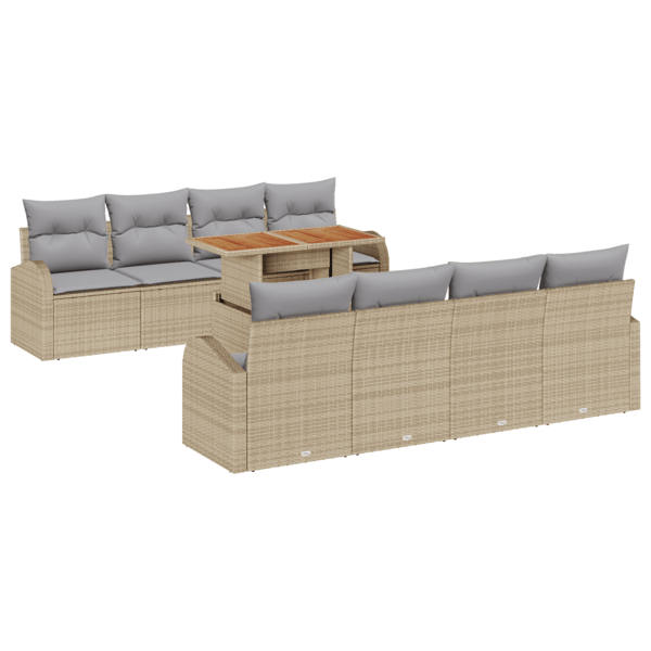 Trädgårdsoffset med lagring 9 pcs Beige Poly rattan