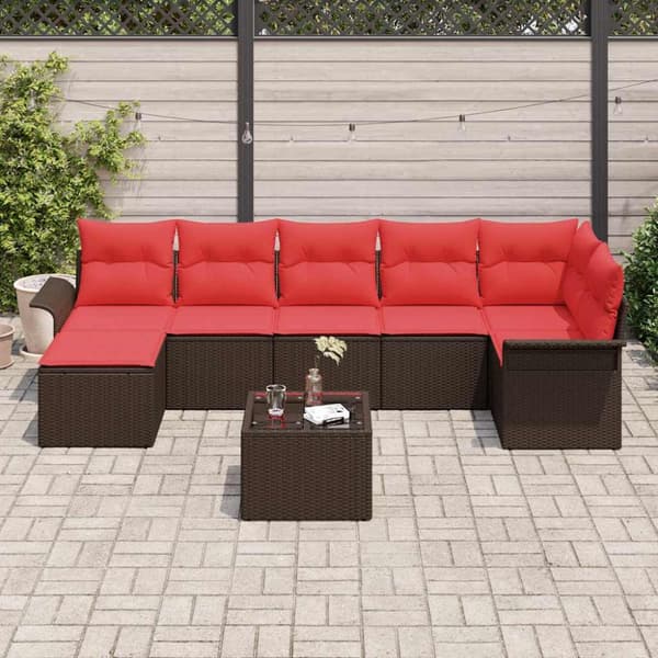 Trädgårdsoffset med kudde 8 pcs Brun Poly rattan