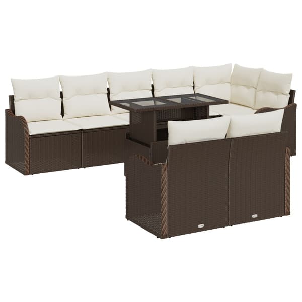 Lounge-set med kudde 9 pcs Brun Poly rattan