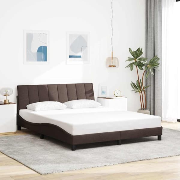 Bed Frame without Mattress "Hanko" Dark Brown 160x200 cm Fabric