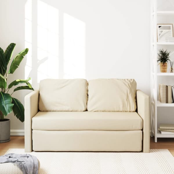 Golvbäddsoffa 2-i-1 gräddvit 112x174x55 cm tyg