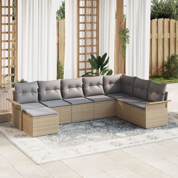 Trädgårdsoffset med kudde 8 pcs Beige konstrotting
