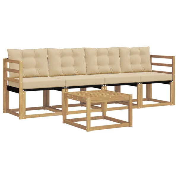 Utomhussoffset med kudde 5 pcs Vit och Beige