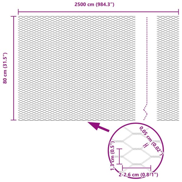 Hexagonstängsel Silver 0,8 x 25 m Galvaniserat stål