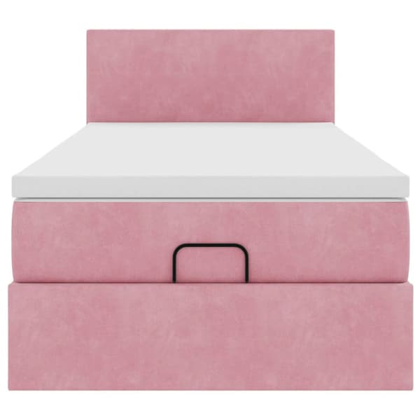 Ottoman sängram med madrass rosa 80x200 cm sammet
