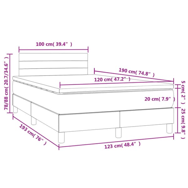 Ramsäng med madrass & LED ljusgrå 120x190 cm tyg