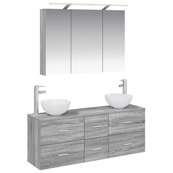 Badrumsmöbelset 4 pcs Grå Sonoma Konstruerat trä och glas