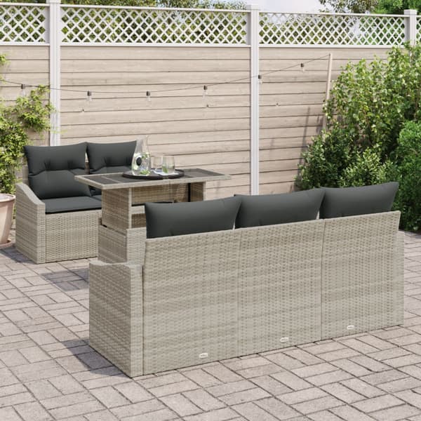 Trädgårdsoffset med kudde 6 pcs Ljusgrå konstrotting