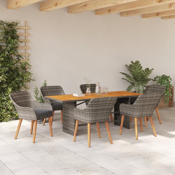Trädgårdsmöbelset med kudde 7 pcs Grå konstrotting