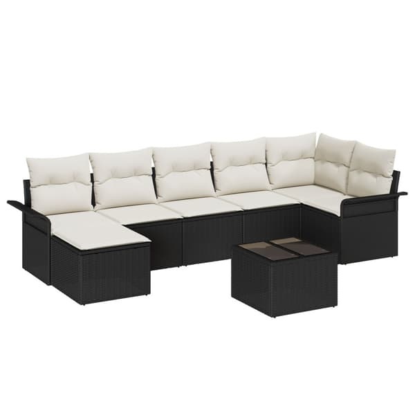 Trädgårdsoffset med kudde 8 pcs Svart Poly rattan
