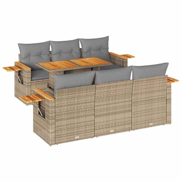 Trädgårdssoffset med dynor 7 delar beige konstrotting akaciaträ