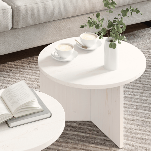 Kaffeebord 2 pcs Vit Massivt tallträ