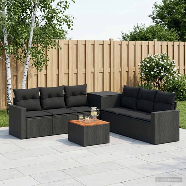 Soffset 8 st Svart Poly Rattan och stål