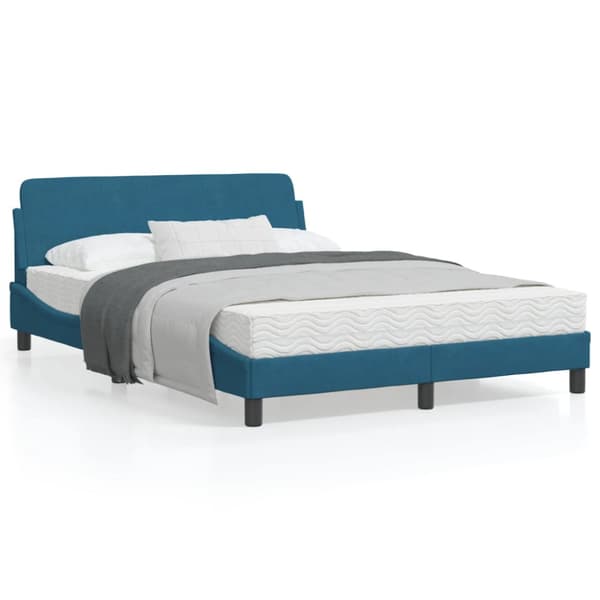 Bed Frame with Headboard "Dover" Blue 120x200 cm Velvet