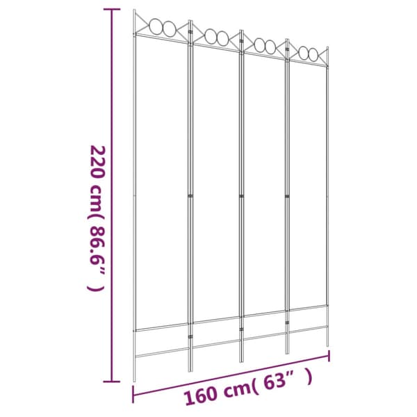 Rumsavdelare 4 paneler vit 120x220 cm tyg