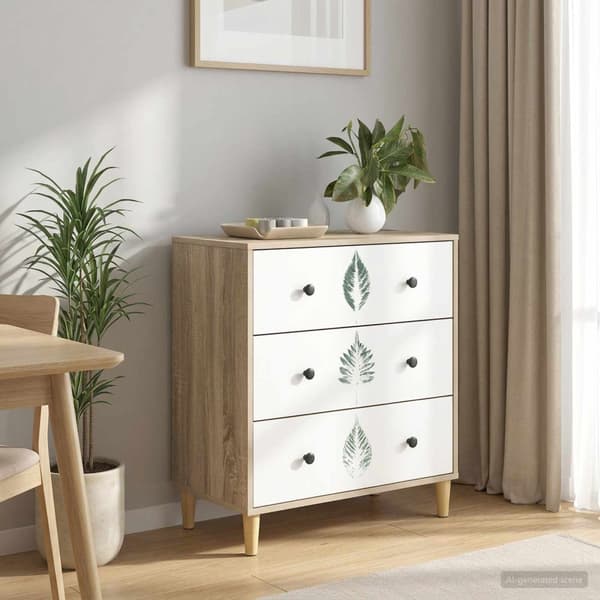 Kommode HANAU Grön lövtryck 66 x 36,5 x 75 cm Konstruerat trä
