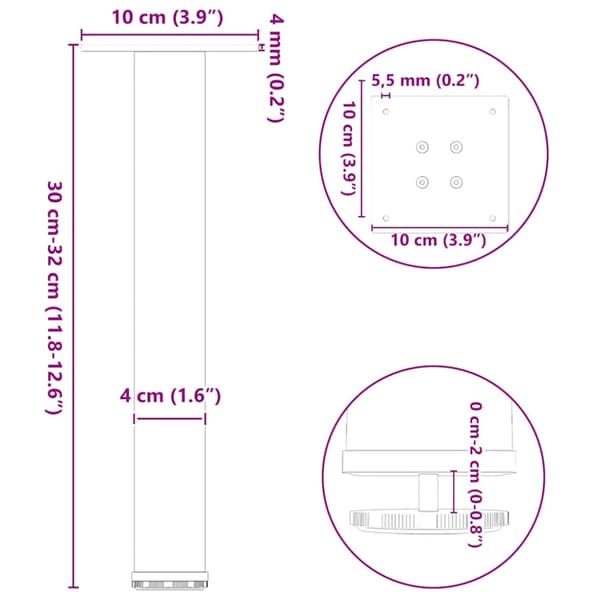 Soffbordsben 4 st svarta 30-32 cm stål