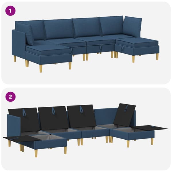 Möbelset för vardagsrummet med kudde med lagring 6 pcs Blå Tyg