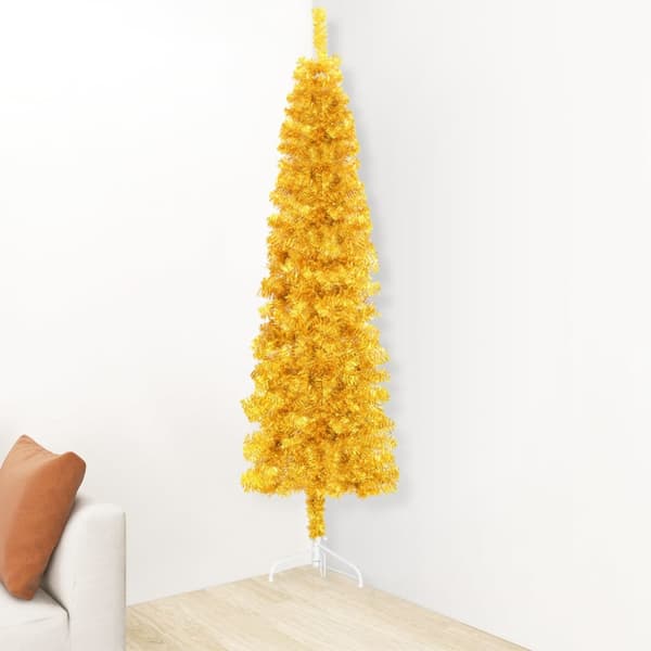 Smal halv plastgran med stativ guld 180 cm