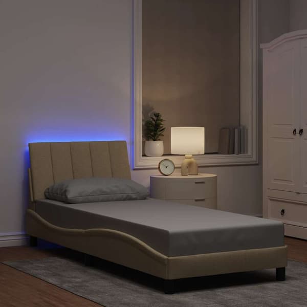 Bed Frame without Mattress "Hanko" Cream 90x200cm Fabric