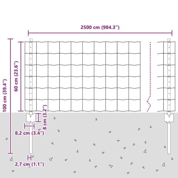 Stängsel med stolpe Silver 0,6 x 25 m Stål